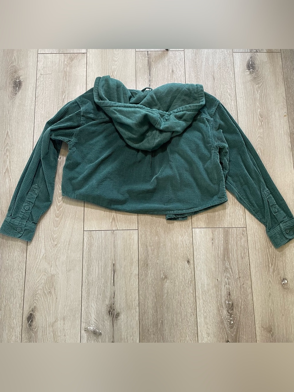 American Eagle Green Cropped Corduroy Hooded Shacket Jacket Size M - Picture 3 of 5